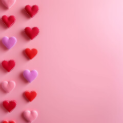 Assorted heart shapes arranged on a pink background, symbolizing love, Valentine's Day.