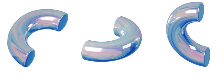 3d Set Geometry shape Half Torus or Half ring iridescent Abstract Metallic Color, realistic rendering element design