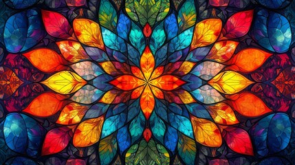 Stained glass window background with colorful abstract.	