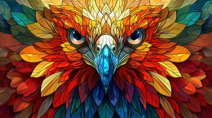 Obraz premium Stained glass window background with colorful Eagle abstract. 