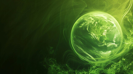 An abstract design of the Earth with swirling green patterns, depicting vitality and life, green Planet, dynamic and dramatic compositions, with copy space