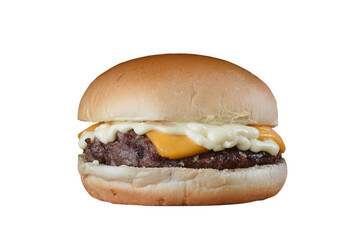 sandwich burger meat with cheddar cheese mayonnaise salad brioche bread street fast food