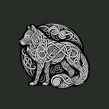 image of a wolf on celtic style over neutral background