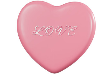 3d Hearth with love text on font of heart symbol icon. Hearth with love text on font of heart icon.Valentine day 14 February concept 3d icon. isolated pink pastel background. 3d rendering illustration