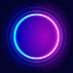Dark background with neon frame, round neon sign, vector illustration.