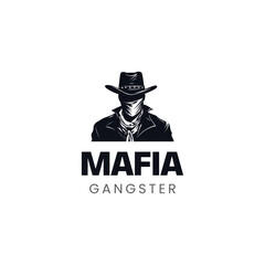 a mysterious man in a hat with a mustache in glasses. Mafia icon symbol logo 