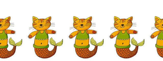 Naklejka premium Marine seamless border. Children's fairy-tale drawing