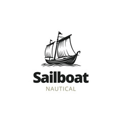 sailing boat yacht logo vector illustration isolated on white. Yacht club logotype