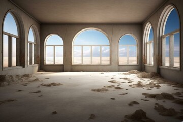 Desolate areas that exist on the edge of reality, depicted through a 3D rendering of vacant spaces. Generative AI