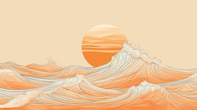 single line drawing of a ocean wave on a solid background, backdrop