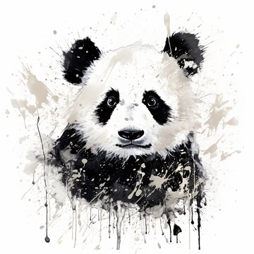 A black and white panda bear with paint splatters