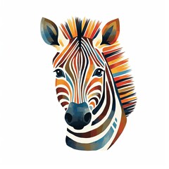 A colorful zebra's head on a white background