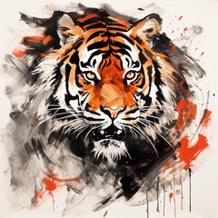 A painting of a tiger on a white background