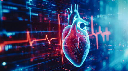 Futuristic research on heart diseases: advanced diagnosis of arrhythmias, utilizing infographic biometrics for more efficient clinical care. - obrazy, fototapety, plakaty