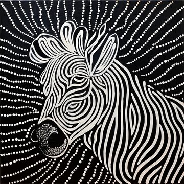 A painting of a zebra with a black background