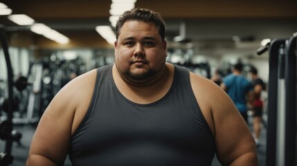 Fototapeta na wymiar A fat man in a gym. Generative AI.