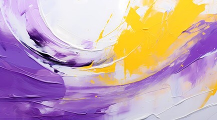 Fototapeta premium Abstract painting in yellow, white and purple with large brush strokes