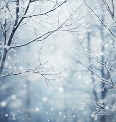 Winter background with snow and trees. Generative AI.