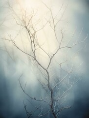 A tree with bare branches in the fog. Generative AI.