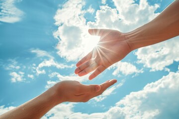 A symbolic image of giving a helping hand against the sky background, embodying the concept of relief and assistance generative ai