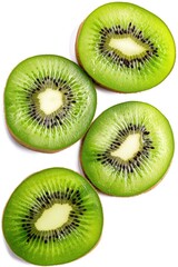 photograph of a set of 4 simple kiwi slices, on white background