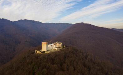 Medvedgrad castle in Zagreb Croatia. Castle is under construction. Beautiful Medvednica Mountain in...