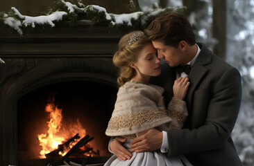 Obraz na płótnie Canvas Couple outdoor winter romantic drama model movie