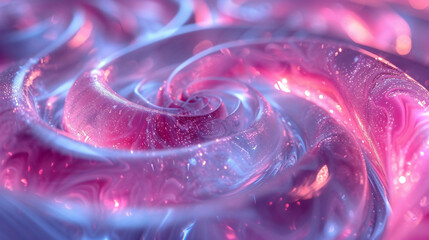 refraction, reflection & sparkle render, in the style of interlocking archetypal symbols, dark azure and pink, spiral group, realistic forms, highly detailed figures, molecular, mass-produced objects