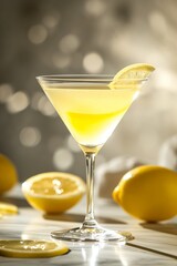 A lemon drop martini with lemons