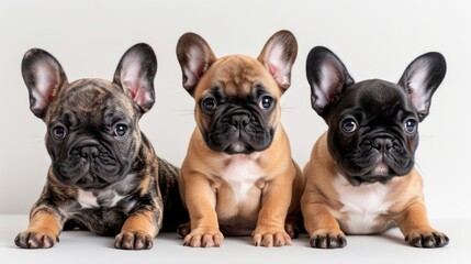 a photo of various postures puppy French Bulldog on white background