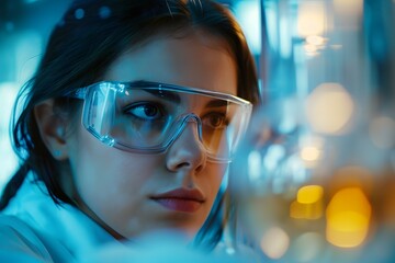 A female scientist in a lab coat conducting scientific research