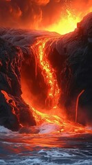 Volcano erupts. This escaping liquid rock becomes lava. Magma rising. Generative AI