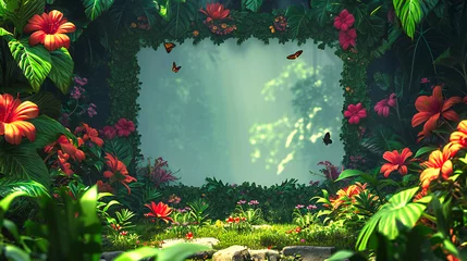 Fototapeten Fantasy Forest with Magical Nature, Green Trees and Imaginative Background, Jungle and Plant, Summer and Fairy Tale Illustration, Dreamy and Artistic Wallpaper © Rabbi