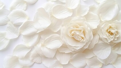 A backdrop of white roses with a soft focus and copy space, perfect for a website header design or social media.