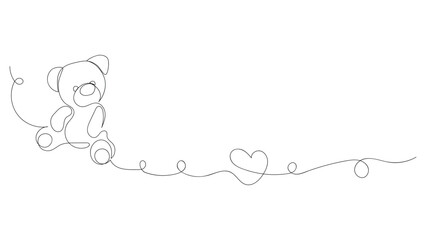 Web Abstract hearts and teddy bear in the form of a continuous linear pattern on a white background.
