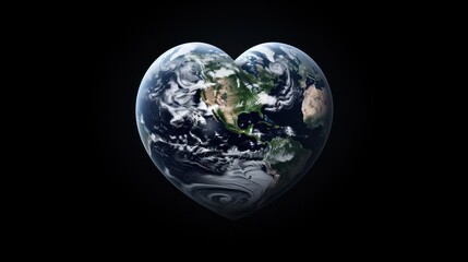  the earth in the shape of a heart on a black background with a reflection of the earth in the shape of a heart.