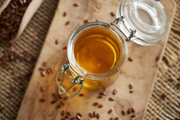 Flax seed oil in a glass jar