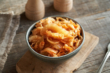 Fermented kim chi in a ceramic bowl