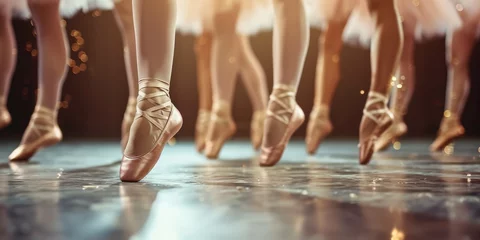 Photo sur Aluminium École de danse Young ballerinas wearing pointe shoes dancing