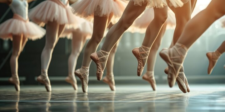 Young ballerinas wearing pointe shoes dancing