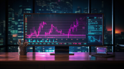 Stock Trading business Financial graph neon style chart crypto Ai generated image - obrazy, fototapety, plakaty