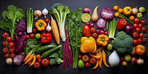A plan view of vegetables, ai generated. - obrazy, fototapety, plakaty