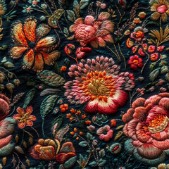 Fototapeta premium Seamless embroidery floral fantasy luxury pattern, fabric design. Generative ai