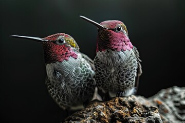 Obraz premium Beautiful side of Anna's Hummingbird standing old log AI Generative