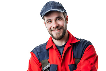portrait of a smiling car mechanic isolated on a white background 