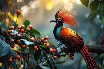 Right side view of Greater bird of paradise with beautiful feather AI Generative