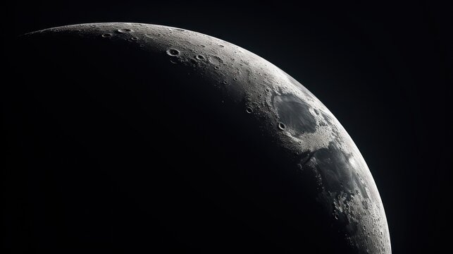  a close up of a half moon in the dark sky with a black and white image of the moon in the background.