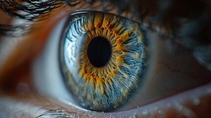 Beautiful blue human eye very close-up macro photography. 