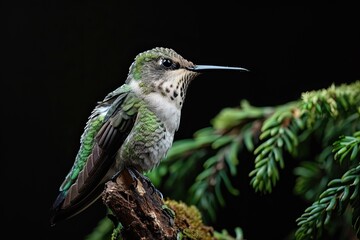 Fototapeta premium Portrait majestic Hummingbird standing on old log AI Generative