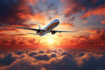 Fototapeta na wymiar airplane in the sky at sunset